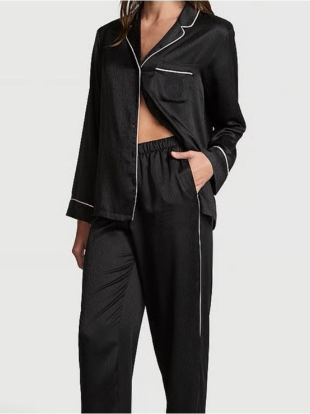 Victorias secret black Signature Satin Long Pajama Set Sz XXL